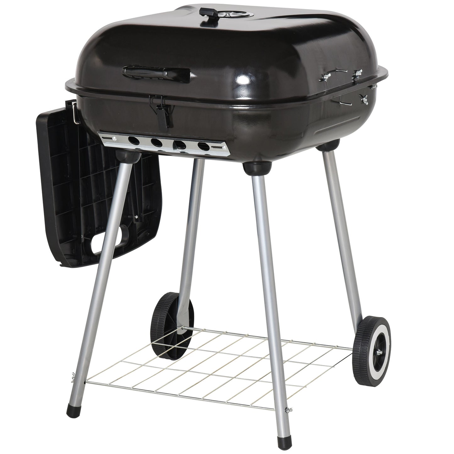21' Portable Charcoal Grill with Wheels and Bottom Shelf Black