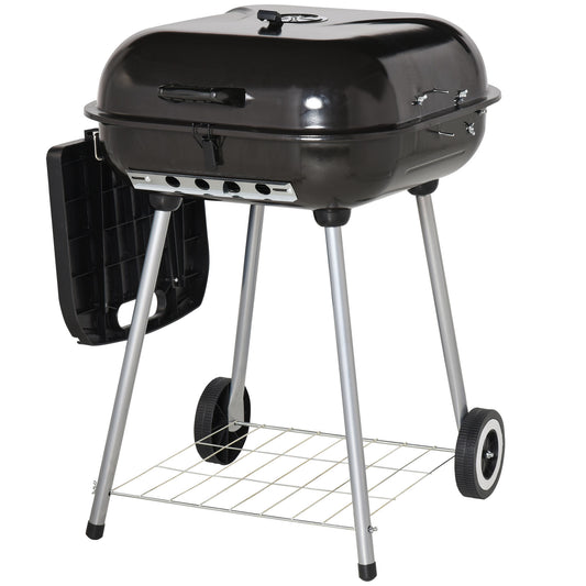 21' Portable Charcoal Grill with Wheels and Bottom Shelf Black