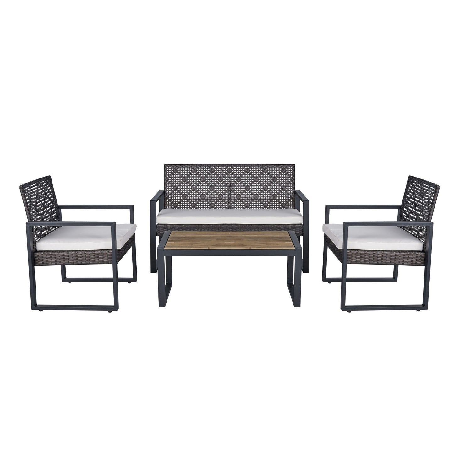 4-Piece Patio Furniture Set with Acacia Wood Table Top and Beige Cushions