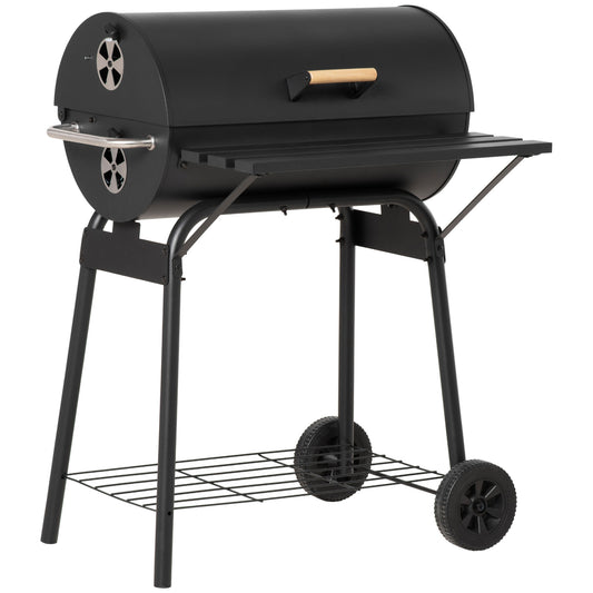 30' Portable Barrel Charcoal BBQ Grill Wheels  Black