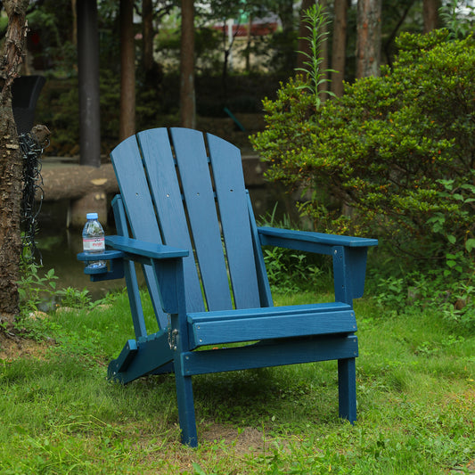 Folding Adirondack Chair with Dual Cup Holder  - Navy Blue