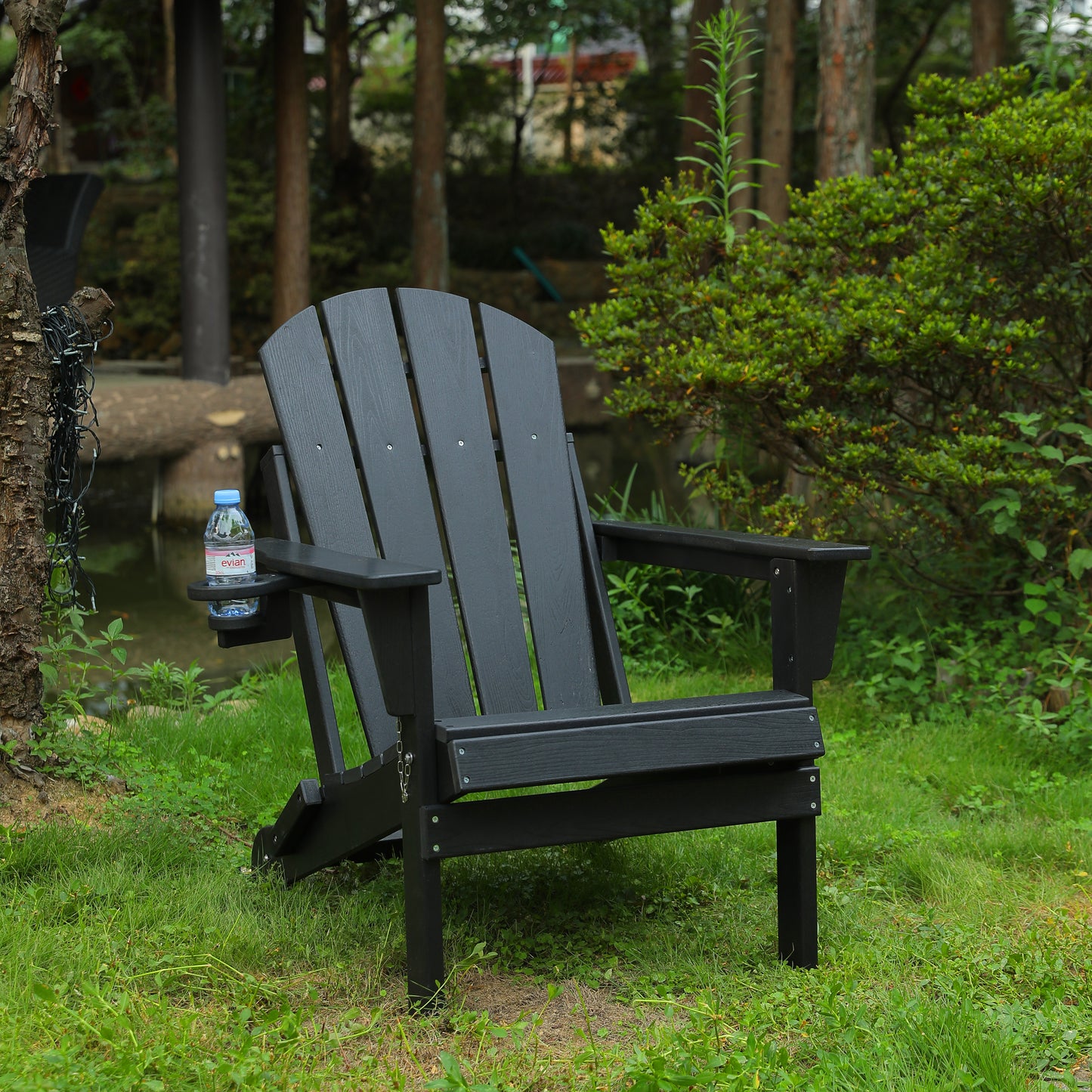 Folding Adirondack Chair with Dual Cup Holder - Black