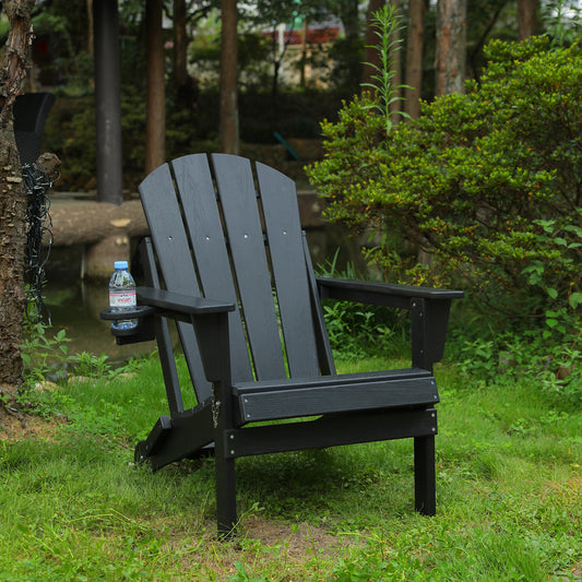 Folding Adirondack Chair with Dual Cup Holder - Black