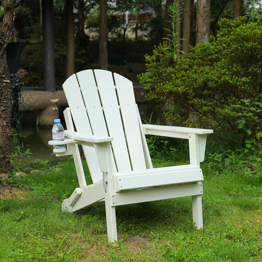 Folding Adirondack Chair with Dual Cup Holder  - White