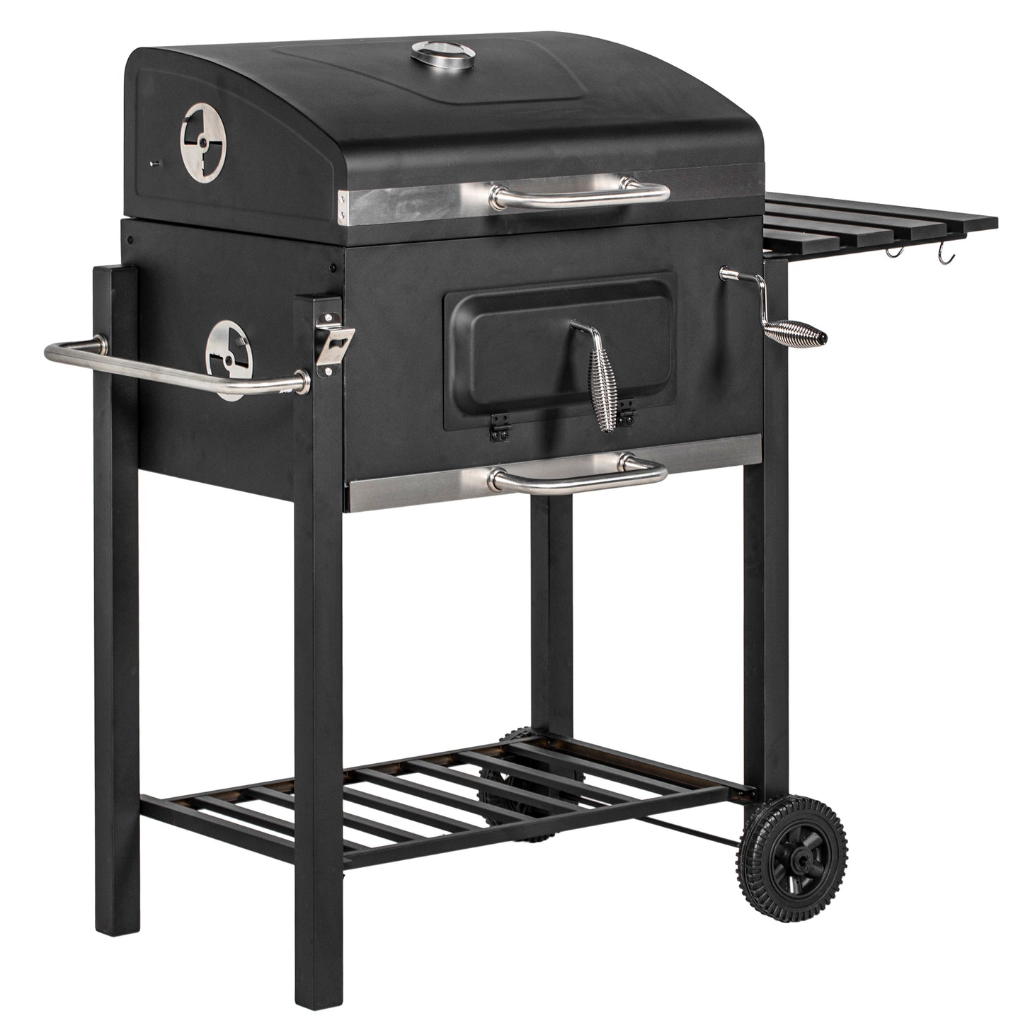 Charcoal BBQ Grill,  Wheels and Handle, Black