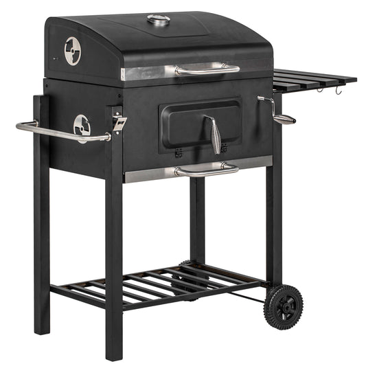 Charcoal BBQ Grill,  Wheels and Handle, Black