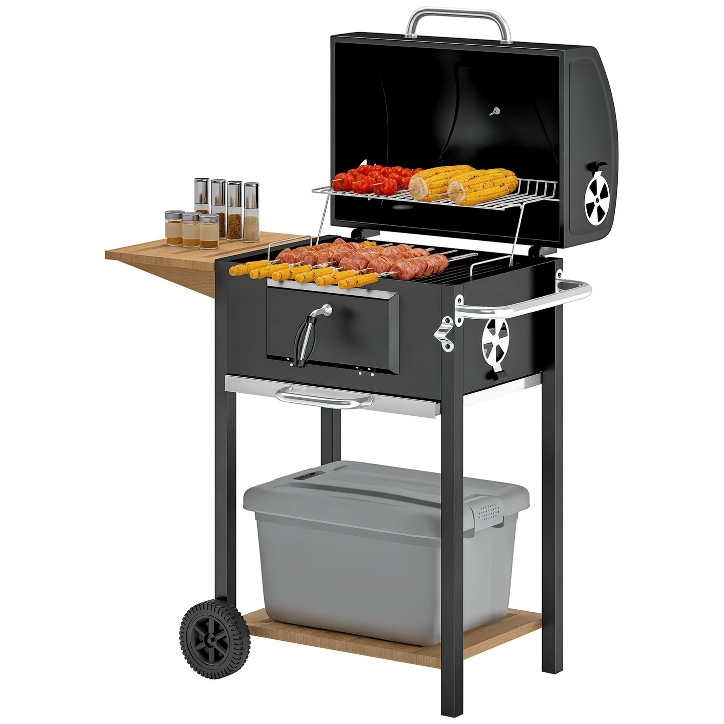 Charcoal BBQ Grill Wheels and Handle, Black