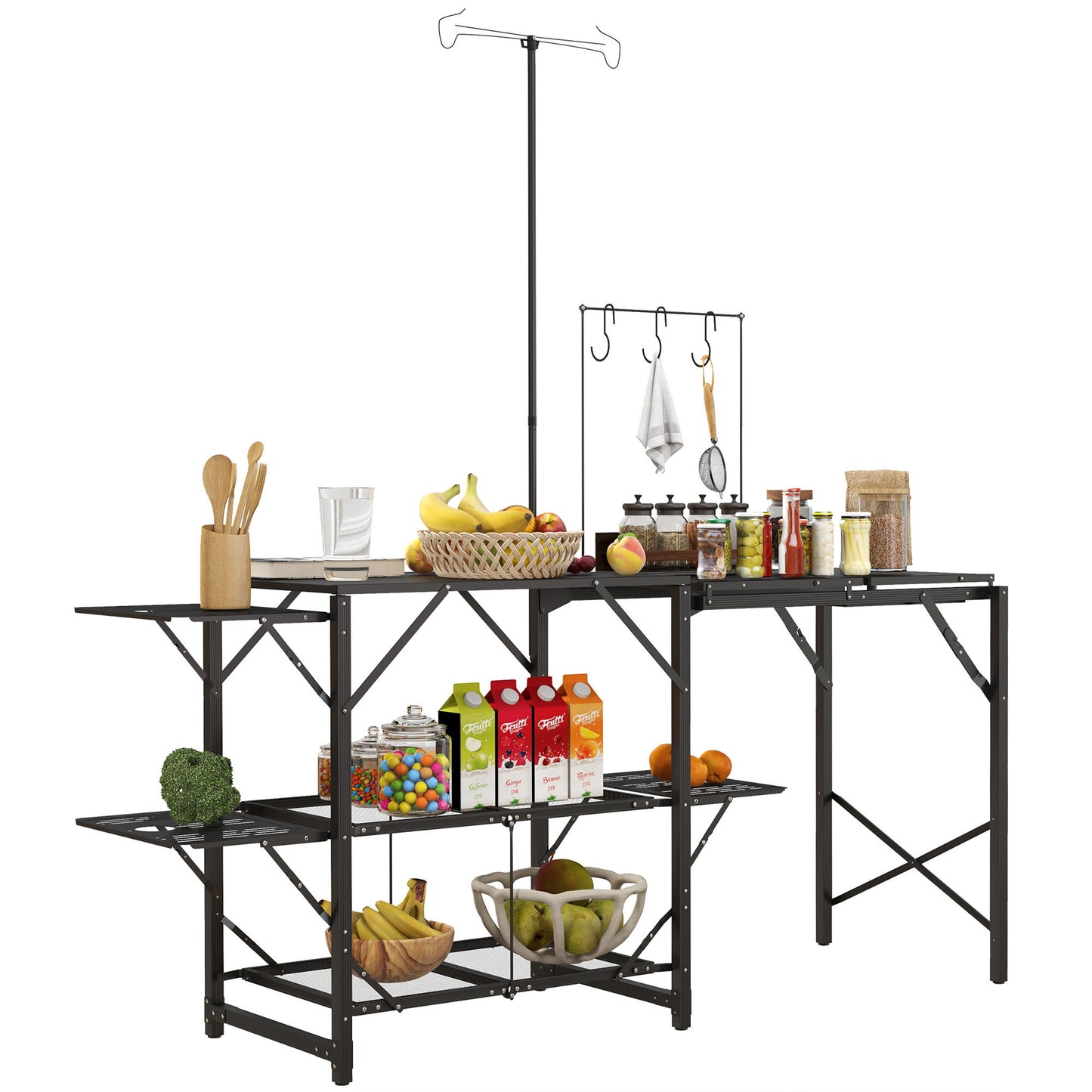 Folding Camp Kitchen Table with Adjustable Lantern Holder