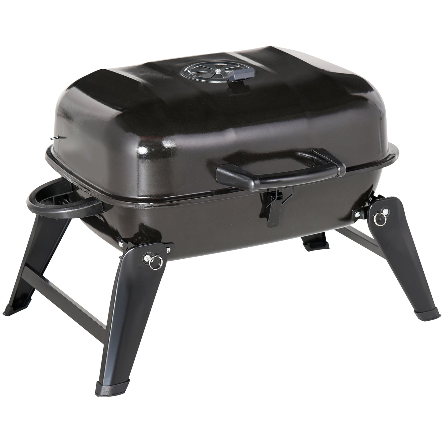 14' Portable Charcoal Grill  Vent, Folding Legs, Black
