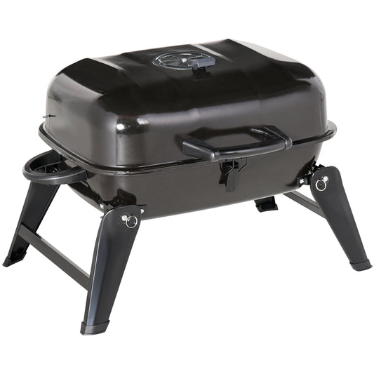 14' Portable Charcoal Grill  Vent, Folding Legs, Black